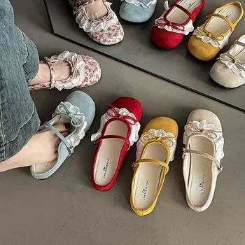 French retro lace Mary Jane shoes women s 2025 spring and summer new temperament shallow mouth half drag with skirt tide 35 красный