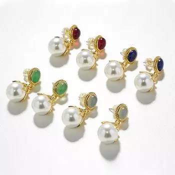 French retro large pearl pendant earrings women s natural agate chalcedony inlaid temperament light luxury court лазурит