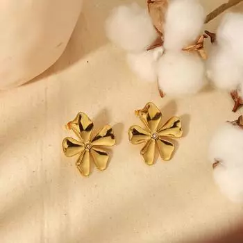 French retro light luxury big flower stud earrings 18K gold stainless steel zircon niche earrings high-end earrings women