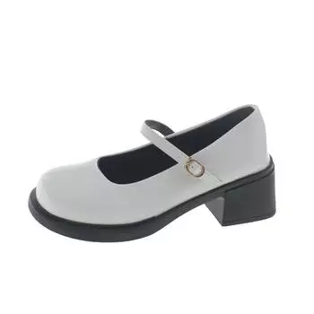 French retro Mary Jane shoes women s high heels 2025 new spring round head thick heel single shoes with skirt small leather shoes 35 белый