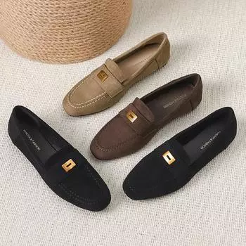 French retro matte suede loafers women s new British small leather shoes flat single shoes Doudou shoes T5593-6 35 чёрный