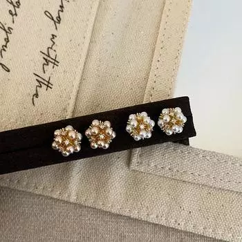 French Retro Pearl Zircon Flower Stud Earrings Women S Small Exquisite Fashion Personality Commuter Versatile Earrings