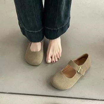 French retro round head flat bottom shallow mouth single shoes women 2025 new spring and autumn fairy style with skirt Mary Jane shoes 35 хаки