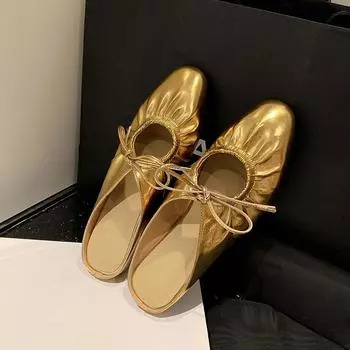 French retro silver baotou half slippers women s summer sandals 2025 gold flat sandals 35 золотой