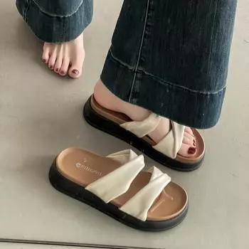 French retro slippers women s spring and summer 2025 new super popular casual slippers thick bottom women s fashion 35 розовый