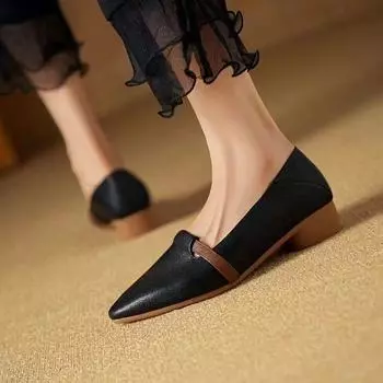 French retro versatile soft-soled shallow-mouth single shoes, spring 2025 new women s shoes, one-pedal pointed work leather shoes 35 чёрный