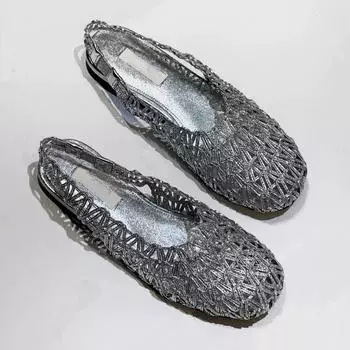 French retro woven hollow explosive single shoes women s 2025 new temperament versatile one-word belt flat Mary Jane shoes 35