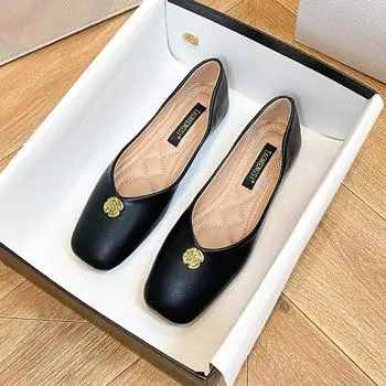 French retro Xiaoxiangfeng single shoes soft-soled women s shoes spring and autumn new one-pedal temperament commuter shoes Korean version ladyshoes 35 абрикосовый