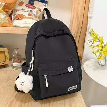 French Rouje Dsyle Schoolbag Women Primary School Student Backpack Large Capacity Junior High School Student Japan fashion Backpack Fashion Black (send white mourning bear pendant)
