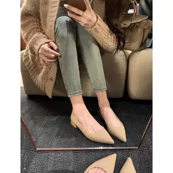 French sexy pointed head inner height increase of 5 cm shallow mouth women s shoes versatile temperament finger seam single shoes women s comm 34