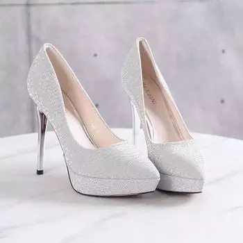 French sexy wedding shoes single shoes pint 2025 bride new silver women s fine wedding dress bridesmaid waterproof table high heels 34