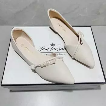 French side air temperament single shoes women s spring 2025 new pointed flat bottom evening wind fairy soft leather beanie shoes 34