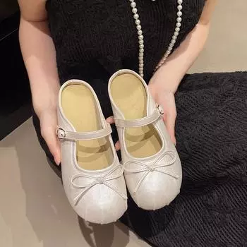 French silver bag head half slippers women s summer wear 2025 new one-pedal with skirt flat-soled single shoes cool slippers 35