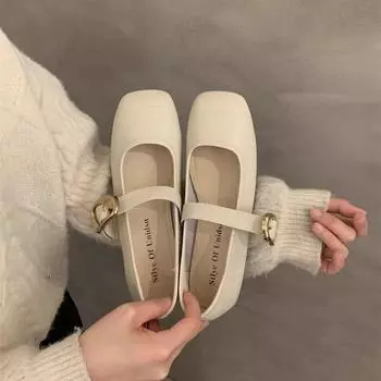 French silver Mary Jane shoes, light mouth soft sole soft surface 2024 new one-word commuter versatile flat sole shoes 35 чёрный