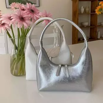 French Silver Textured Underarm Bag Women Summer Textured Niche Shoulder Bag Handbag Korean Ins Bag