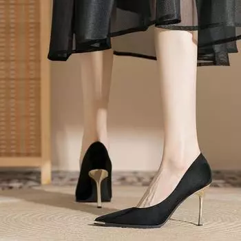 French single shoes black suede light mouth high heels women s thin heels spring 2025 new temperament professional versatile 34