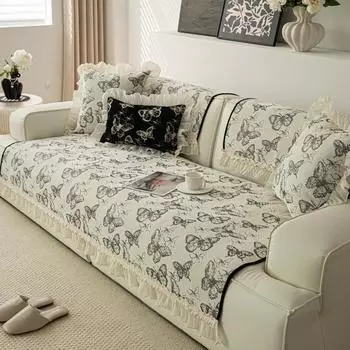 French skirt chenille sofa cushion new high-end leather sofa cover four-season universal seat cushion cover 70*70cm