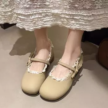 French small fragrant wind light mouth thick heel single shoes women s leather women s shoes 2025 spring and summer new versatile retro Mary J 35