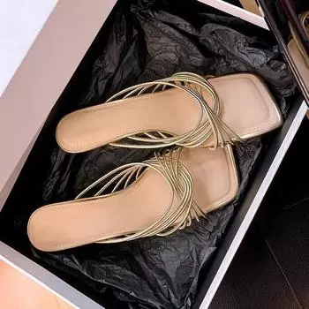 French square head cross-strap high heels women s summer cool slippers temperament thin heel open-toed Roman sandals women s outer wear 34