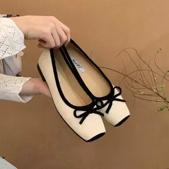 French square head flat bottom shallow mouth single shoes women s 2025 spring and summer new fairy style bow soft sole Mary Jane women s shoes 35 красный