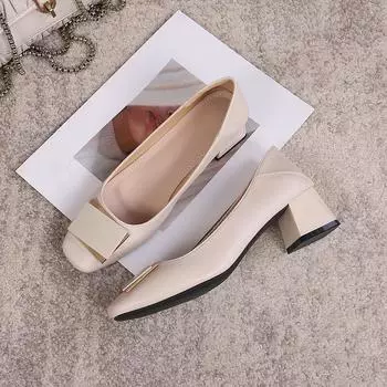 French square head low-heeled single shoes women s one-pedal commuter work high-heeled shoes women s casual versatile thick-heeled women s shoes 34 чёрный