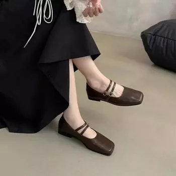 French square head shallow mouth single shoes women 2025 new French temperament fairy soft flat bottom Mary Jane shoes women 35 серебряный