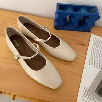 Французские туфли с квадратной головкой и неглубоким горлом, женские, весна 2025, новые туфли Мэри Джейн в стиле ретро коричневого цвета с плоской подошвой, нежные вечерние туфли 35