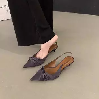 French stiletto high heels bag head sandals women s shoes 2025 new summer temperament pointed single shoes 35 чёрный