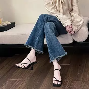 French stiletto temperament silver cool slippers fairy shoes wear 2024 new summer small high heels sandals 35