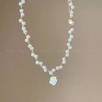 French Style Camellia Pearl Necklace for Women Light Luxury Minority with Skirt Clavicle Chain Fancy Flower Choker Necklace Camellia pearl necklace