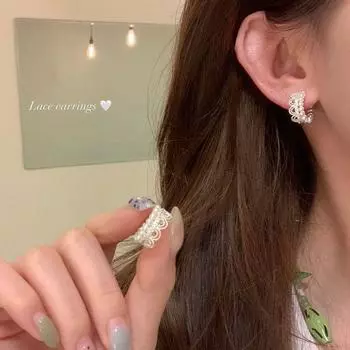 French Style Elegance Lace Pearl Earrings Ear Clip Female Light Luxury Minority Fancy Stud Earrings Elegant Earring Eardrop Earrings