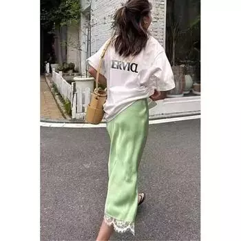 French Style Fancy Acetate Satin Skirt Women s Mid Length Long Length High Waist A- line Skirt Lace Sheath Fishtail One-Step Skirt Light green overskirt M