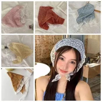 French Style Flower Lace Triangle Scarf Y2K Lace Headband Sweet Head Scarf Girls синий