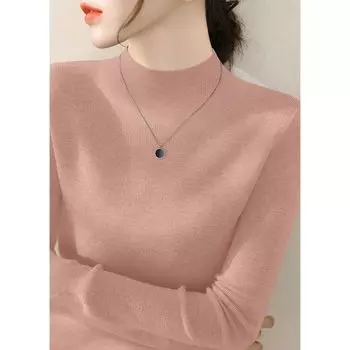 French Style Heaps Collar Wool Chic and Beautiful Bottoming Shirt Leather red ~ semi-high collar 2XL