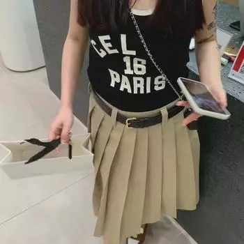 French Style Printed Logo Casual Suspender T-Shirt Vest - Nanyou Women s Clothing Small чёрный