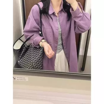 French style Purple Shirts Women Early Spring 2025 New Korean Series Loose Casual Polo Shirt Long sleeve Temperament Top Purple S