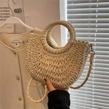 Французский?Стильная соломенная плетеная сумка для женщин, большая вместимость, переносная сумка через плечо, чувствительная плетеная корзина для овощей, женская сумка в стиле ретро белый