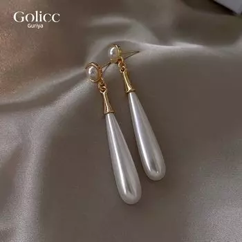 French Style Water Drop Earrings Women s Long Autumn and Winter Pearl Water Drop Pearl