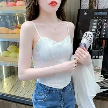 French-Style Women s Tank Top: Sexy, Sweet Design with Breast Pad - Slimming & Chic Outerwear Large