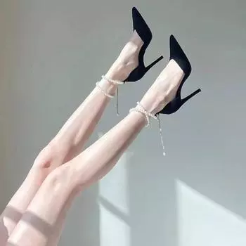 French suede pearl fashion high heels pointed light mouth temperament women s shoes 2025 spring and autumn new simple fashion shoes 34