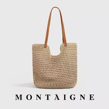 French Summer Knitting Beach New Arrival Easiest for Match Shoulder Bag Khaki-Khaki