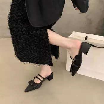 French temperament bag head half slippers outer wear 2025 summer new fairy style bow high heel single shoes women s shoes 35 розовый