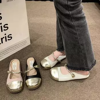 French temperament half slippers women s 2024 summer new high-end sense small fragrant style splicing one pedal Mary Jane single shoes 35