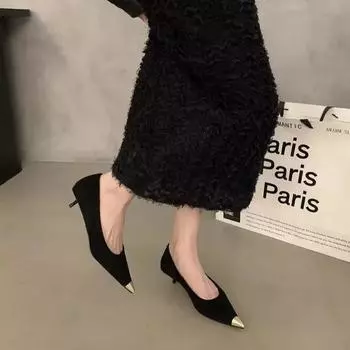 French temperament kitten heel pointed leopard print high heels women s shoes 2025 new spring Xiaoxiangfeng skirt single shoes 35 цветной печати леопарда