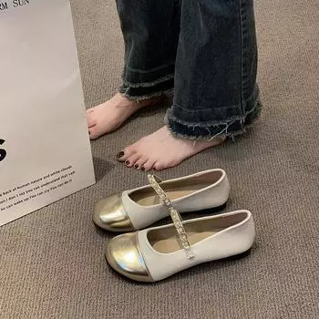 French temperament Mary Jane shoes with flat-soled single shoes for women s 2025 spring new Xiaoxiangfeng color matching single shoes 35 чёрный