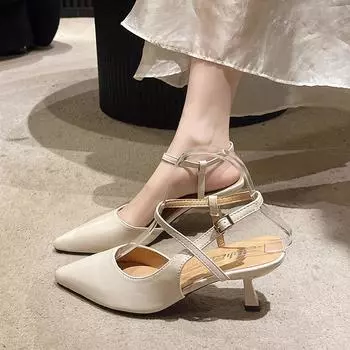 French temperament pointed sandals women s 2025 summer new niche high-end cross-strap hollow high heels 35