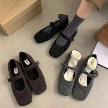 French temperament retro high-end fluffy shoes women s 2024 autumn and winter new outer wear foreign style flat Mary Jane single shoes 35 чёрный