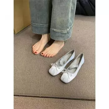 French temperament rhinestone single shoes girl 2025 spring new sweet and elegant fairy with skirt flat ballet shoes 35 чёрный