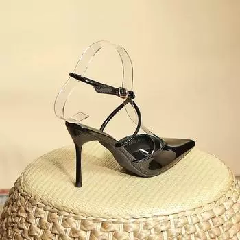 French temperament sandals black sexy shoes new 2025 popular women s bag head cross word with high heels 34