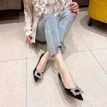 French temperament single shoes 2025 new black pure desire high heels women s thin heels commuter women s shoes rhinestone tip 34